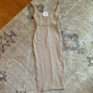 Selfie leslie knit tan square neck midi dress